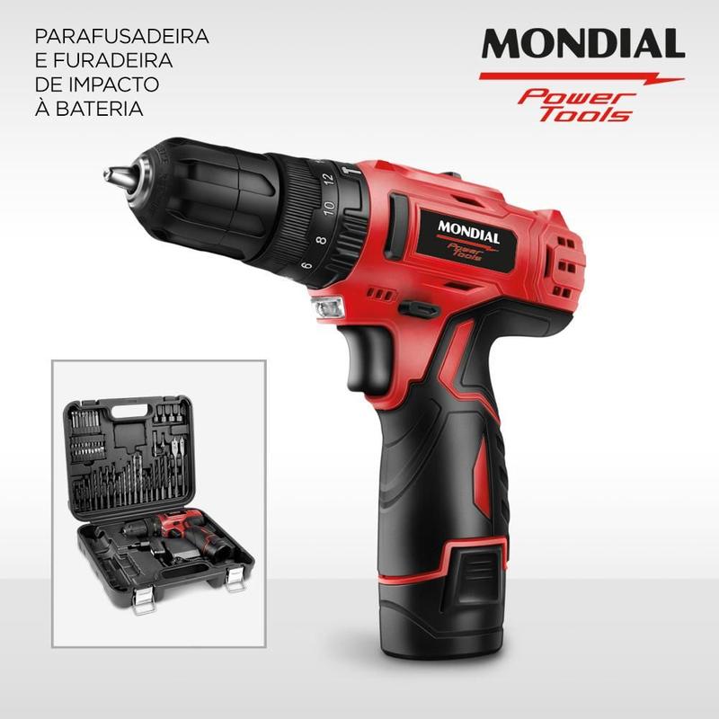 Furadeira e Parafusadeira de Impacto Mondial PI-11MA 12V Bivolt